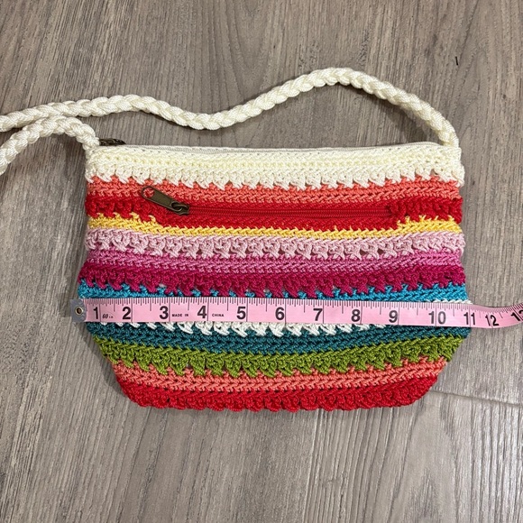 Vtg Croft & Barrow Crochet Knit Striped Shoulder Bag Multicolor Boho Nautical - Picture 3 of 8